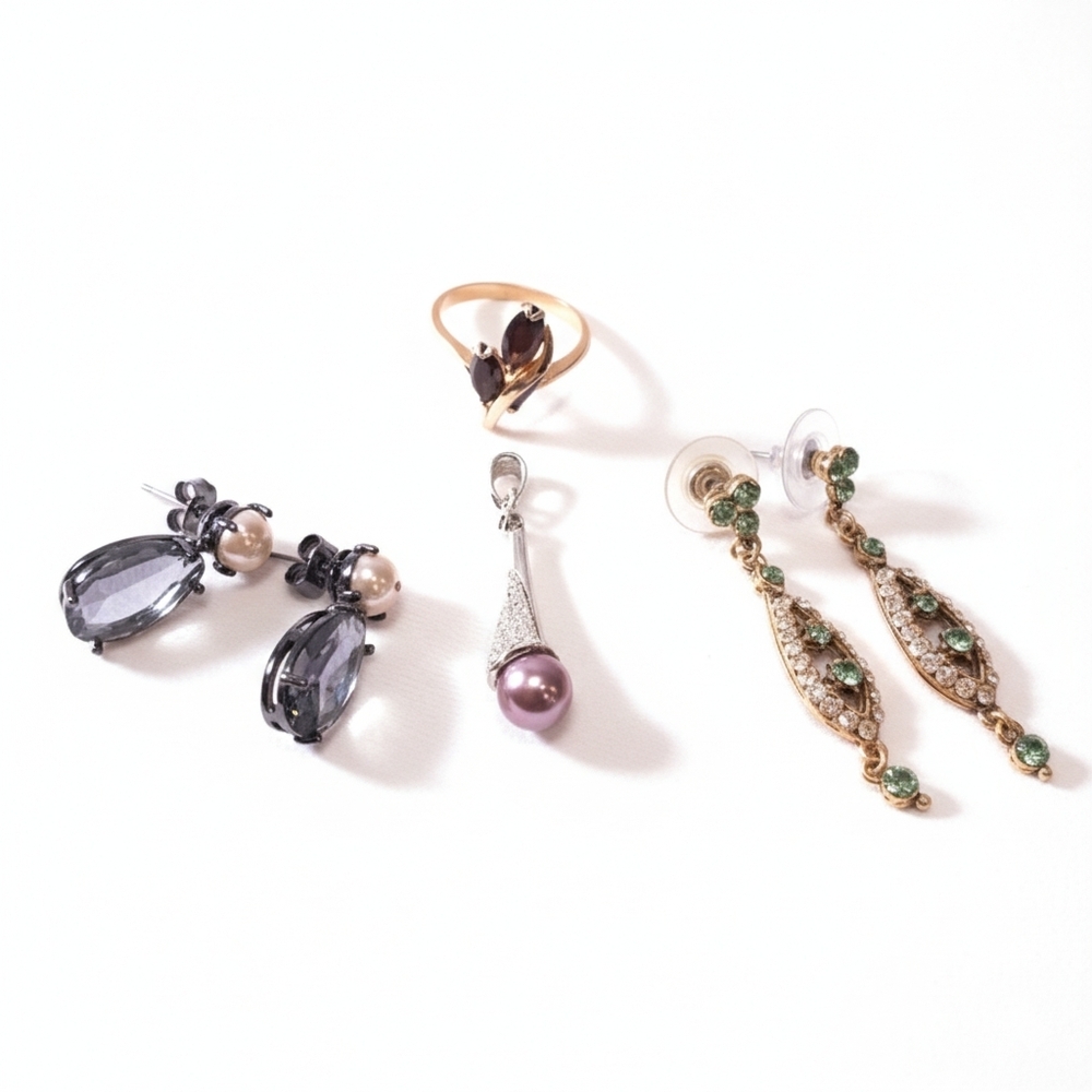 Bundle Of Various Jewelry Drop Earrings Necklace Pendant Ring Formal Wedding